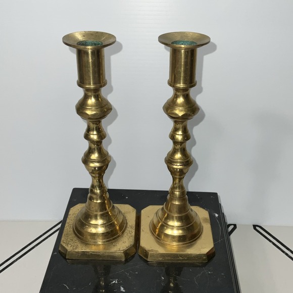Andrea By Sadek Vintage Solid Brass Taper Candleholders Set Of 2 - Picture 4 of 12